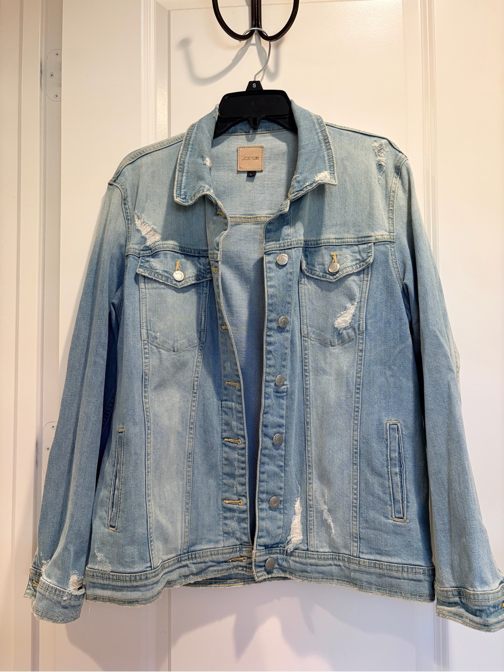 Joe's Jeans Light Blue Distressed Oversized Stretch Denim Jacket size L